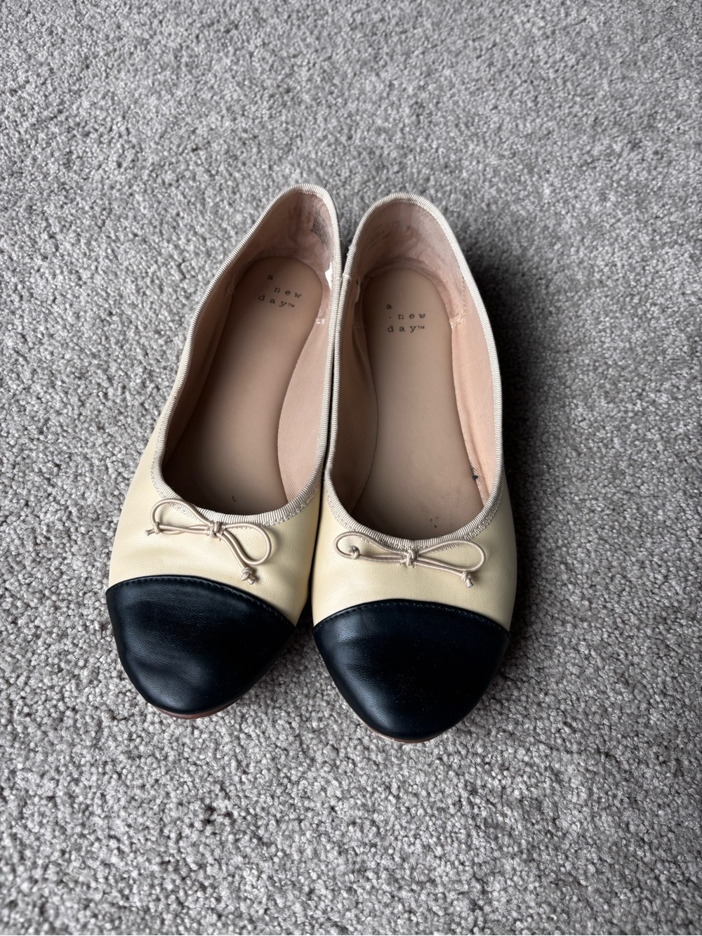 a new day Cream and Black Cap-Toe Ballet Flats